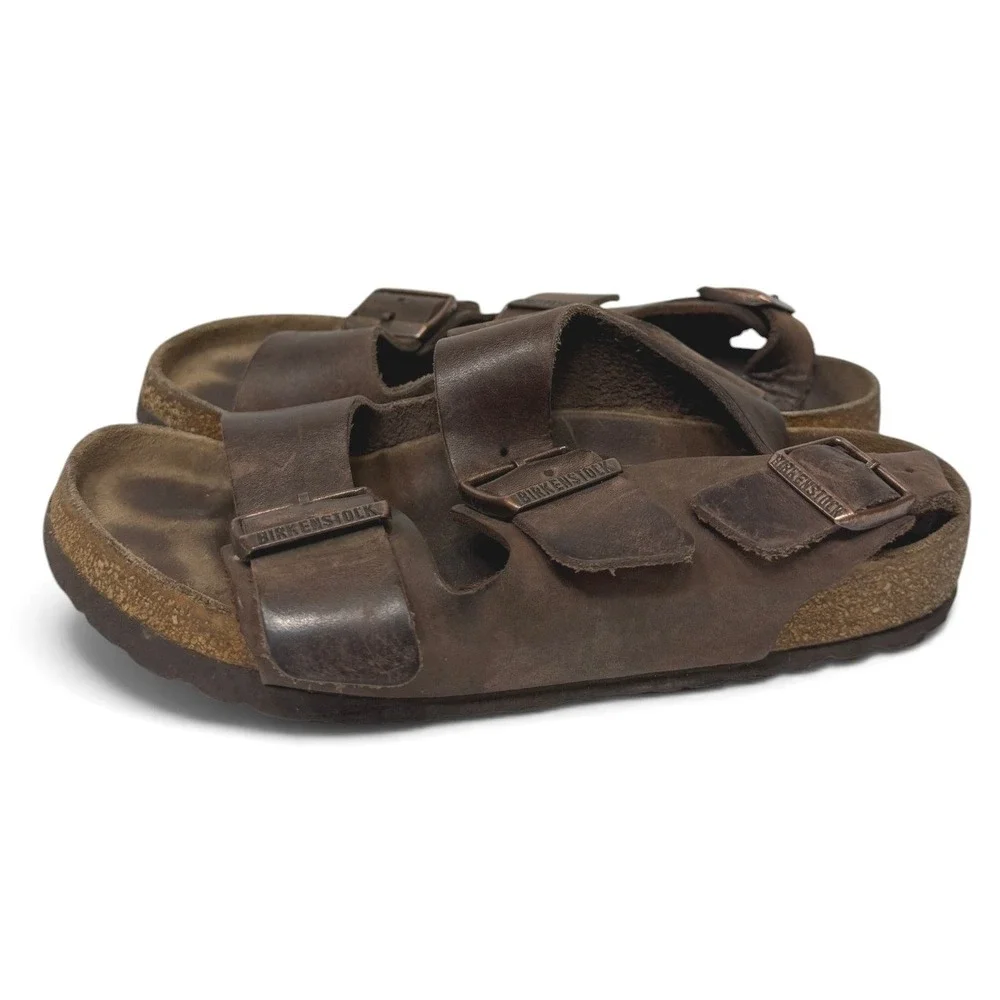 Birkenstock Sandals Women 37 Brown Milano Oiled Leather Backstrap Comfort Buckle - Picture 4 of 11